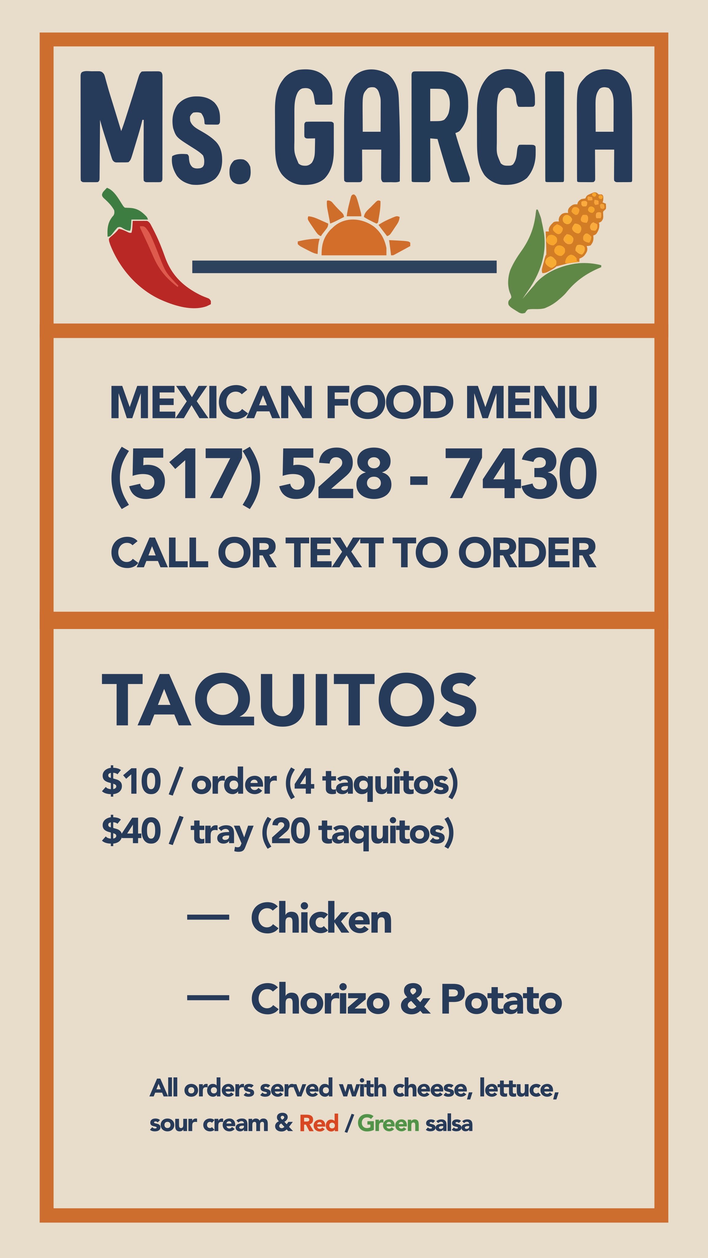 Ms. Garcia Taquitos menu